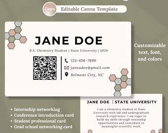 Modèle de carte de réseautage étudiant modifiable avec code QR (Canva)
