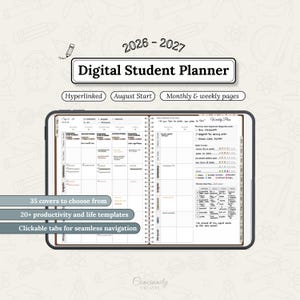 Digital Student Planner 2026-2027, Hyperlinked GoodNotes Notability iPad Planner, Academic Monthly Weekly Planner, ADHD Organization
