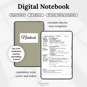 Digital Notebook for iPad Tablet, GoodNotes Notability Cornell Notes Template, 12 Subject Hyperlinked Notebook, Minimalist Student Notes PDF
