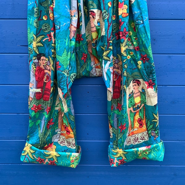 Ready to Ship - OSFM harem pants - turquoise cotton trousers - cotton harem pants - Frida Kahlo pants - Frida kahlo trousers - RitaNoTiara