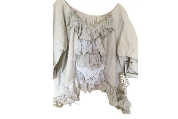 Vintage Lace shirt top OSFA cotton linen antique lace boho | Etsy