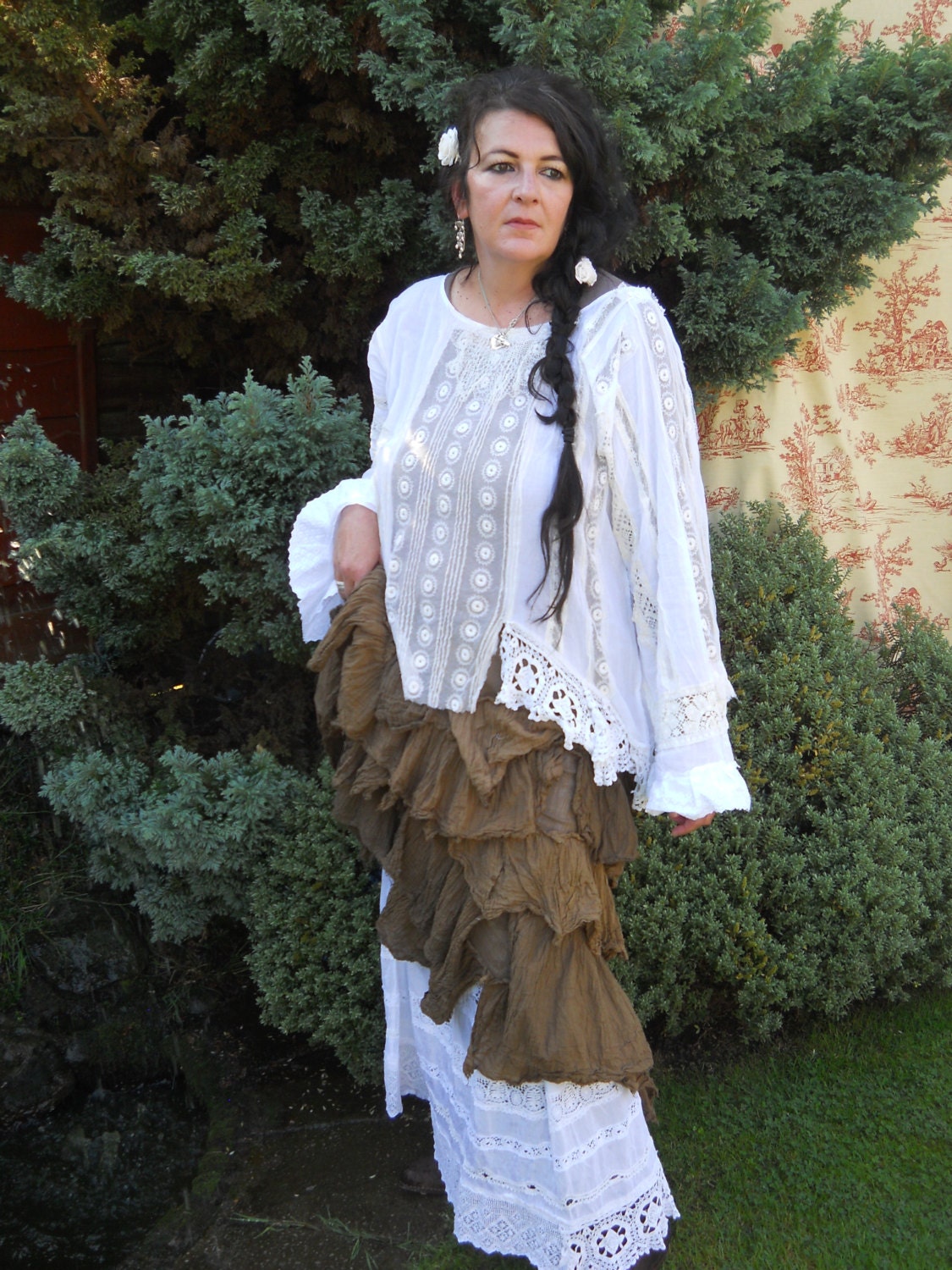 Image of Free W/Wide Shipping On All Ritanotiara Coco Pearl Rae Asymmetric Skirt Osfm Quirky Prairie Boho Artisan Lagenlook Made in England Hand Dyed