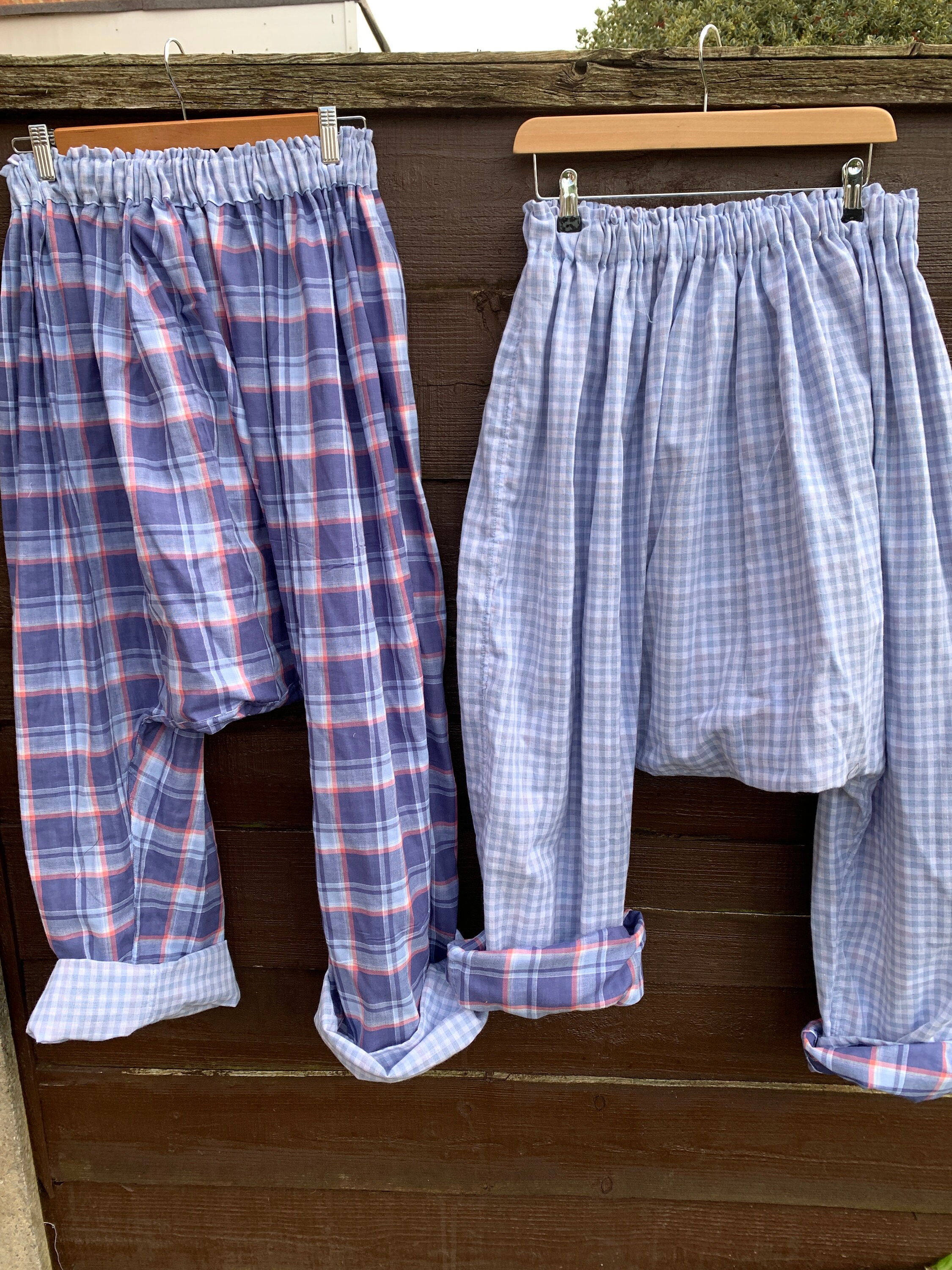 Image of Cotton Harem Pants -Check Cotton - Reversible Pants Gingham Check Drop Crotch Free Size Harem Pants- Ritanotiara Quirky