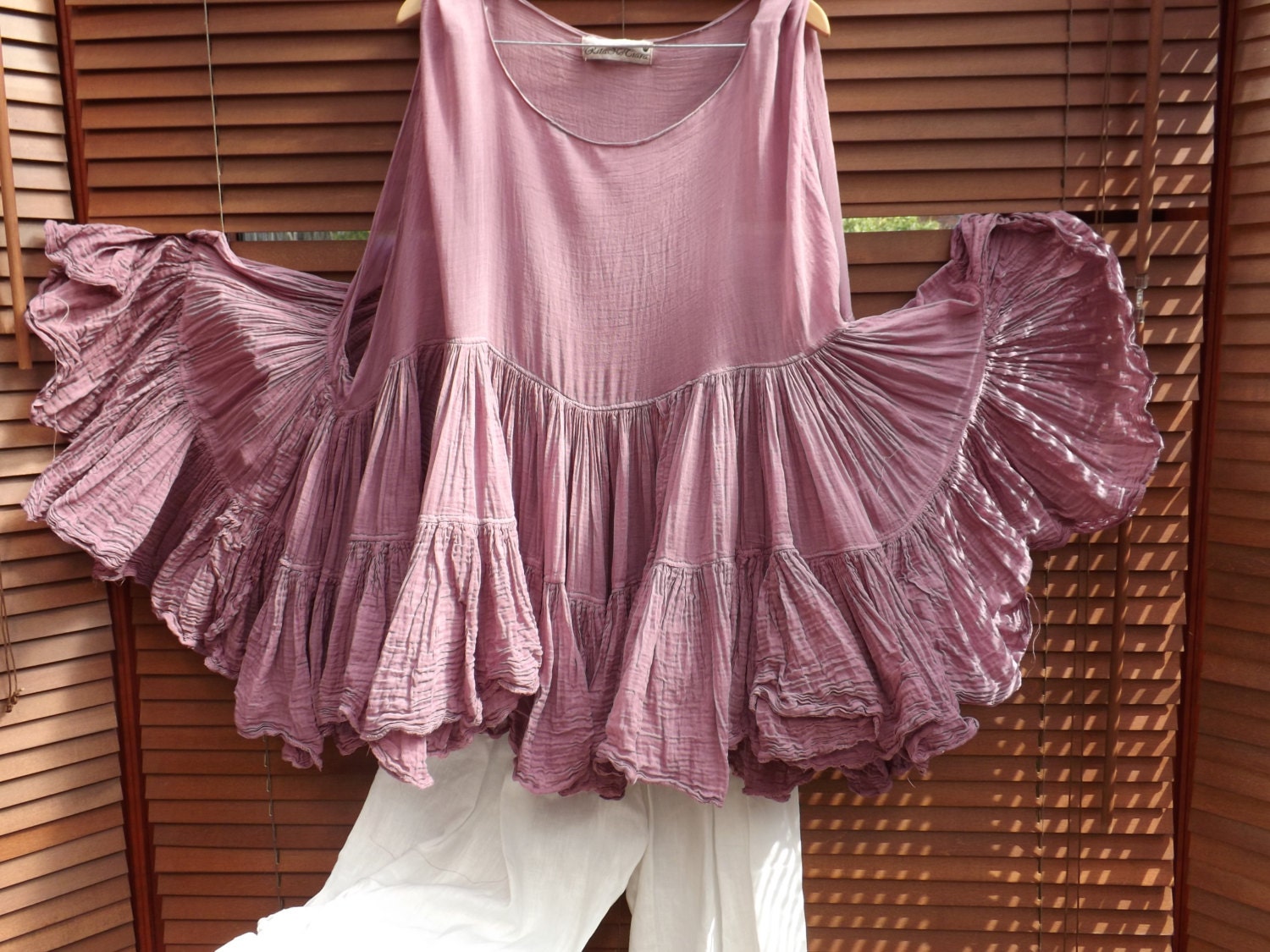 Image of Dusky Pink Sleeveless Tank Top Bohemian Cotton Hand Made To Order Tunic All Sizes Plus Size Festival Boho Shabby Chic Dyed Ritanotiara