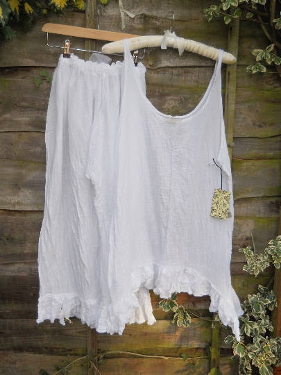 Image of Cotton Pants Suit Trousers  Piece Long Top Tunic Dress Bloomers All Sizes Silk Voile Boho Lagenlook Layering Romantic Ritanotiara Plus Size