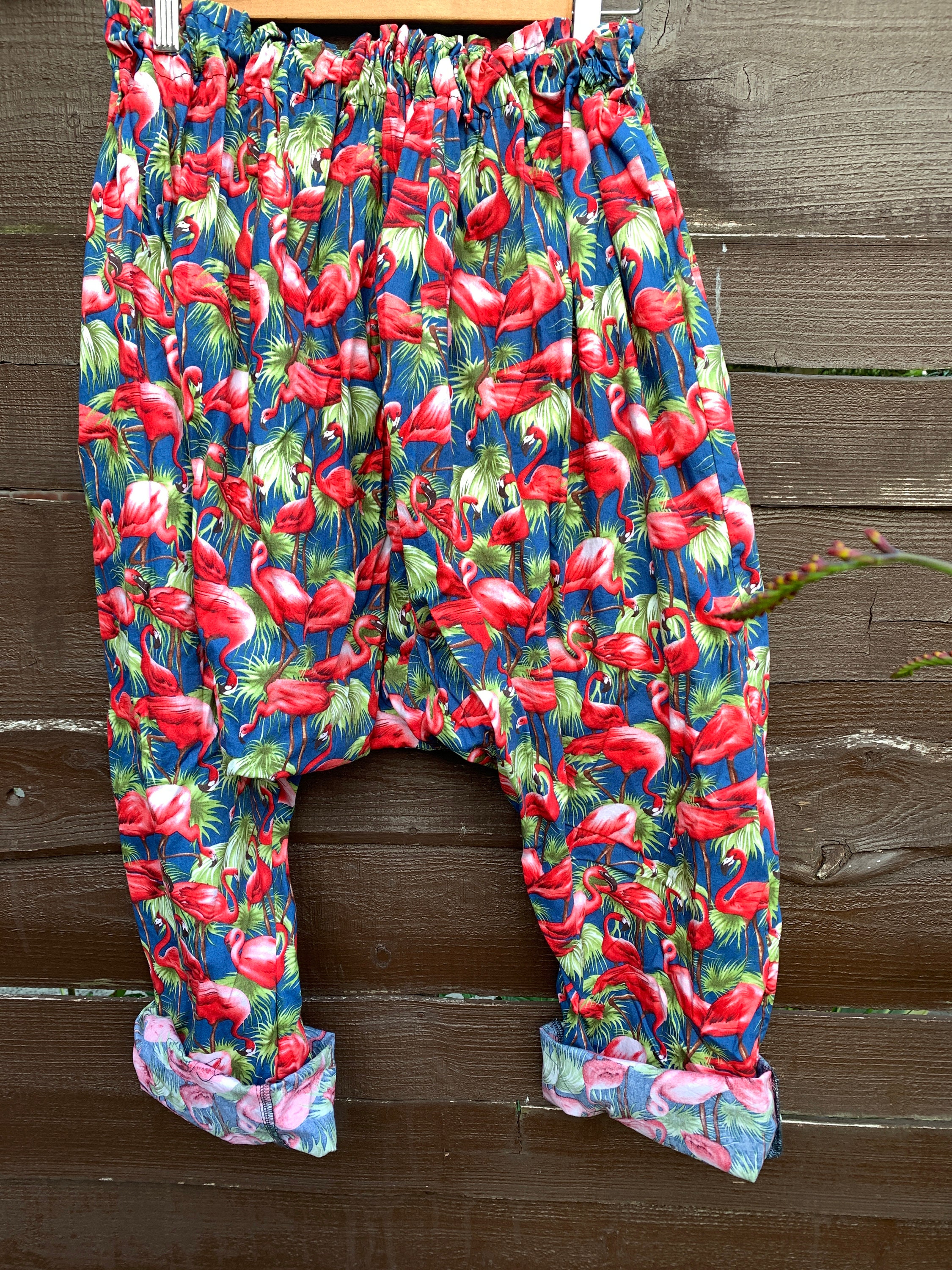 Image of Cotton Harem Pants - 's Pants Kitsch Flamingo Quirky Drop Crotch Pink Pants-Free Size Harem Pants- Ritanotiara