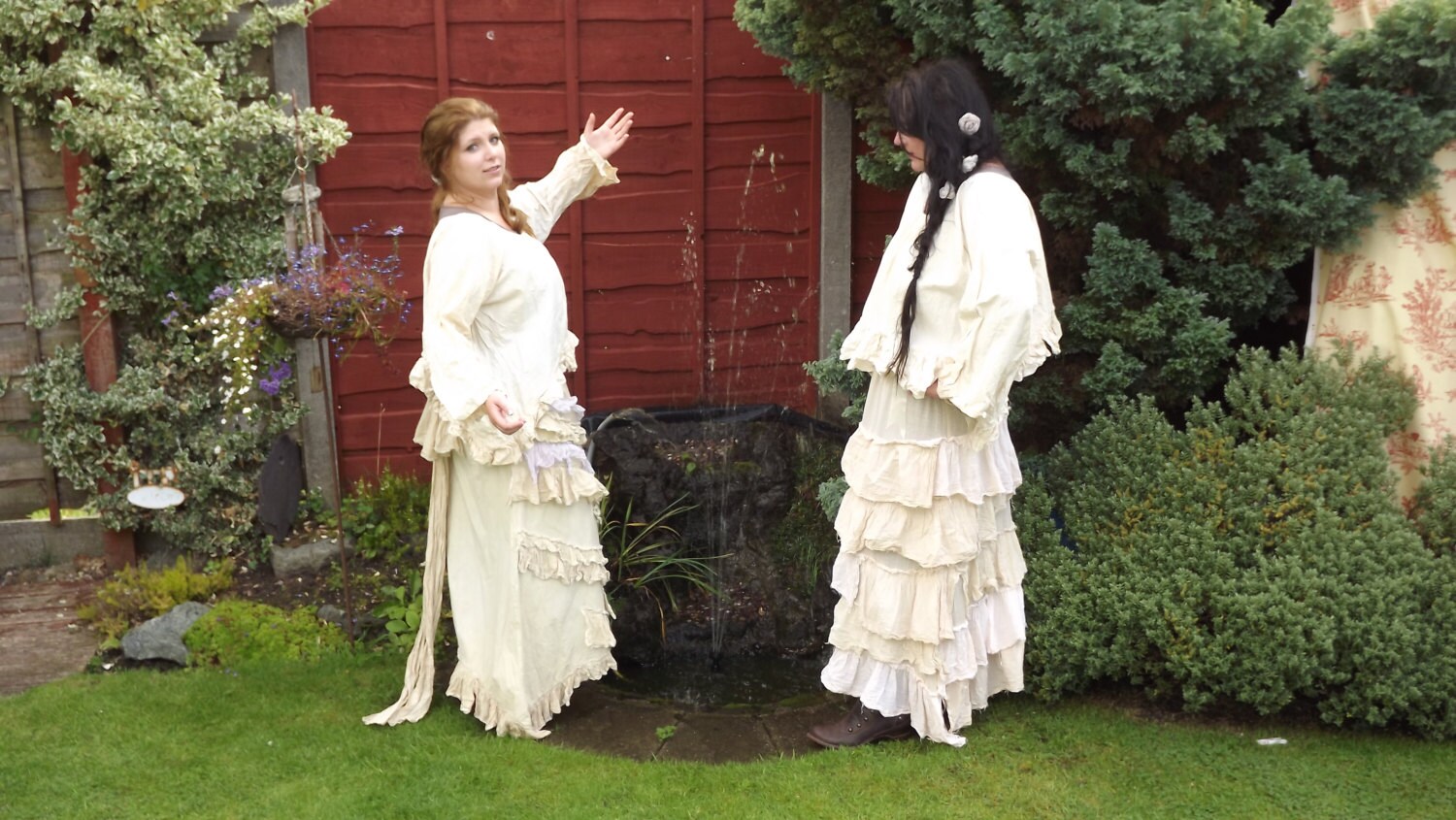 Image of Auth with Ritanotiara Magnolia Bow Cream Ott Frill Rae Asymmetric Skirt Osfm Quirky Prairie Boho Artisan Lagenlook Made in England Hand Dyed