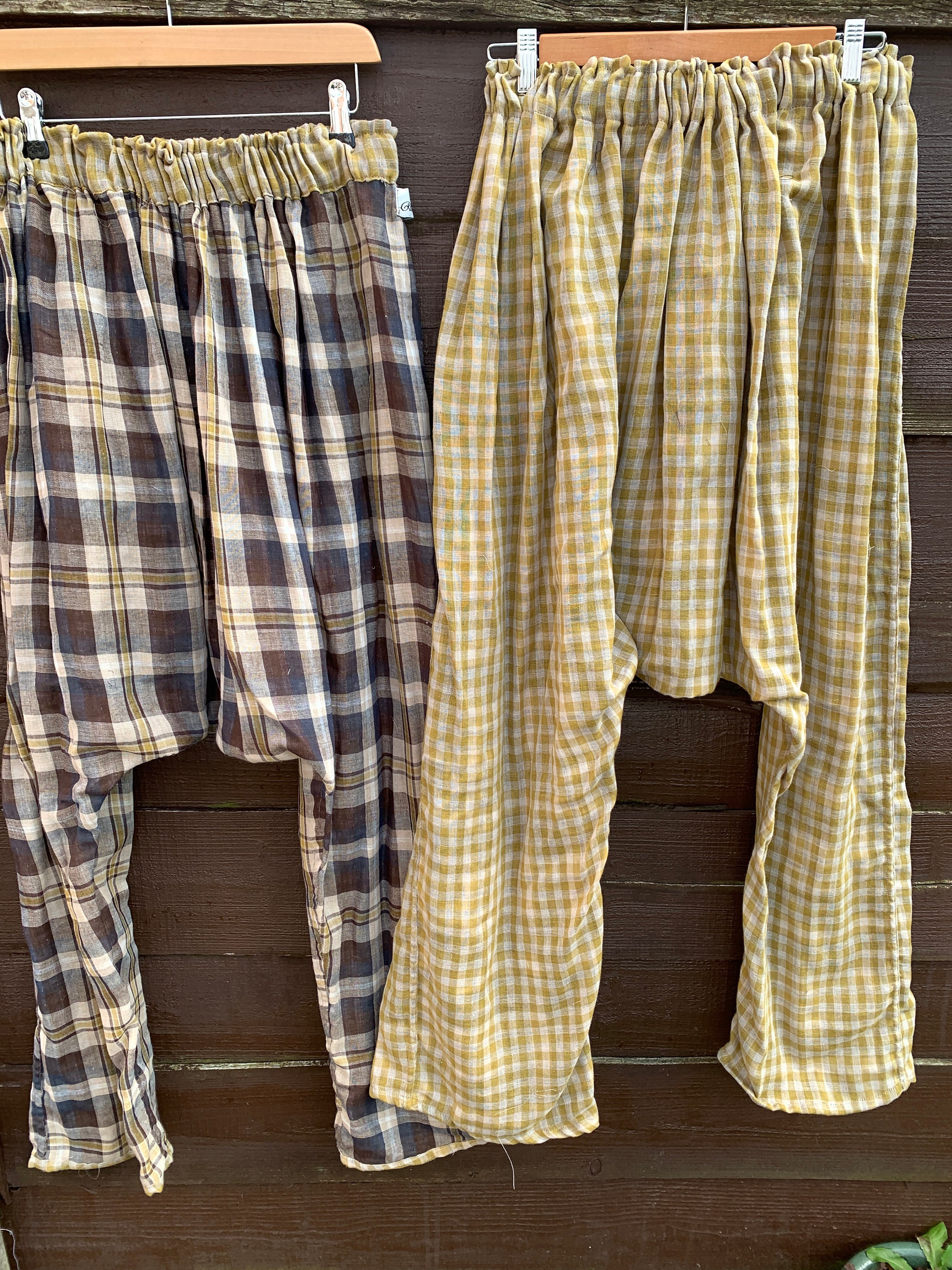 Image of Green Cotton Harem Pants -Check Cotton - Reversible Pants Gingham Drop Crotch Free Size Harem Pants- Ritanotiara Quirky