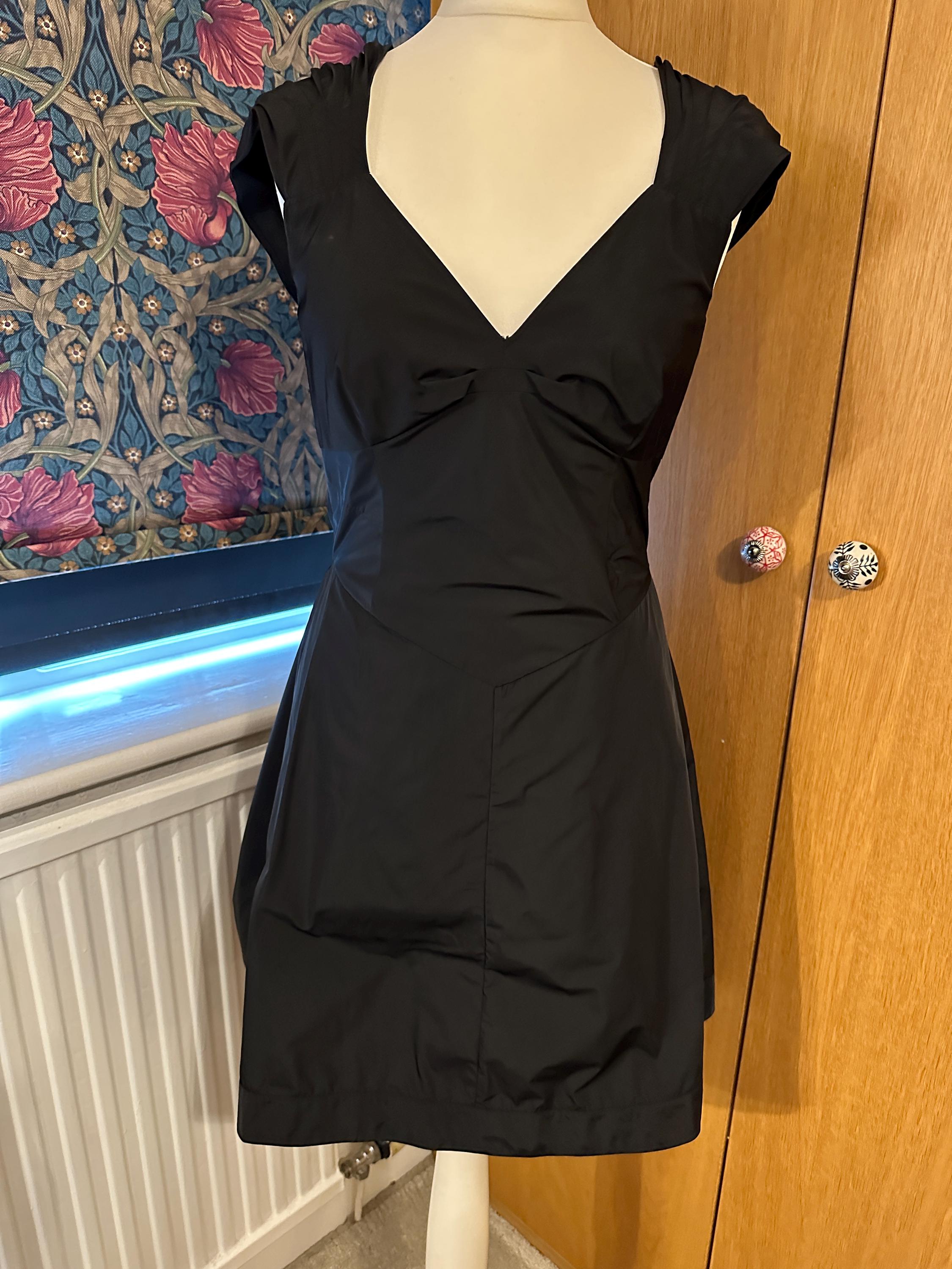 Vintage All Saints Bounty Dress small UK 10 12 EU 40 US 8 Black taffeta steampunk Gothic cocktail midi sweetheart neck big zip bustle goth