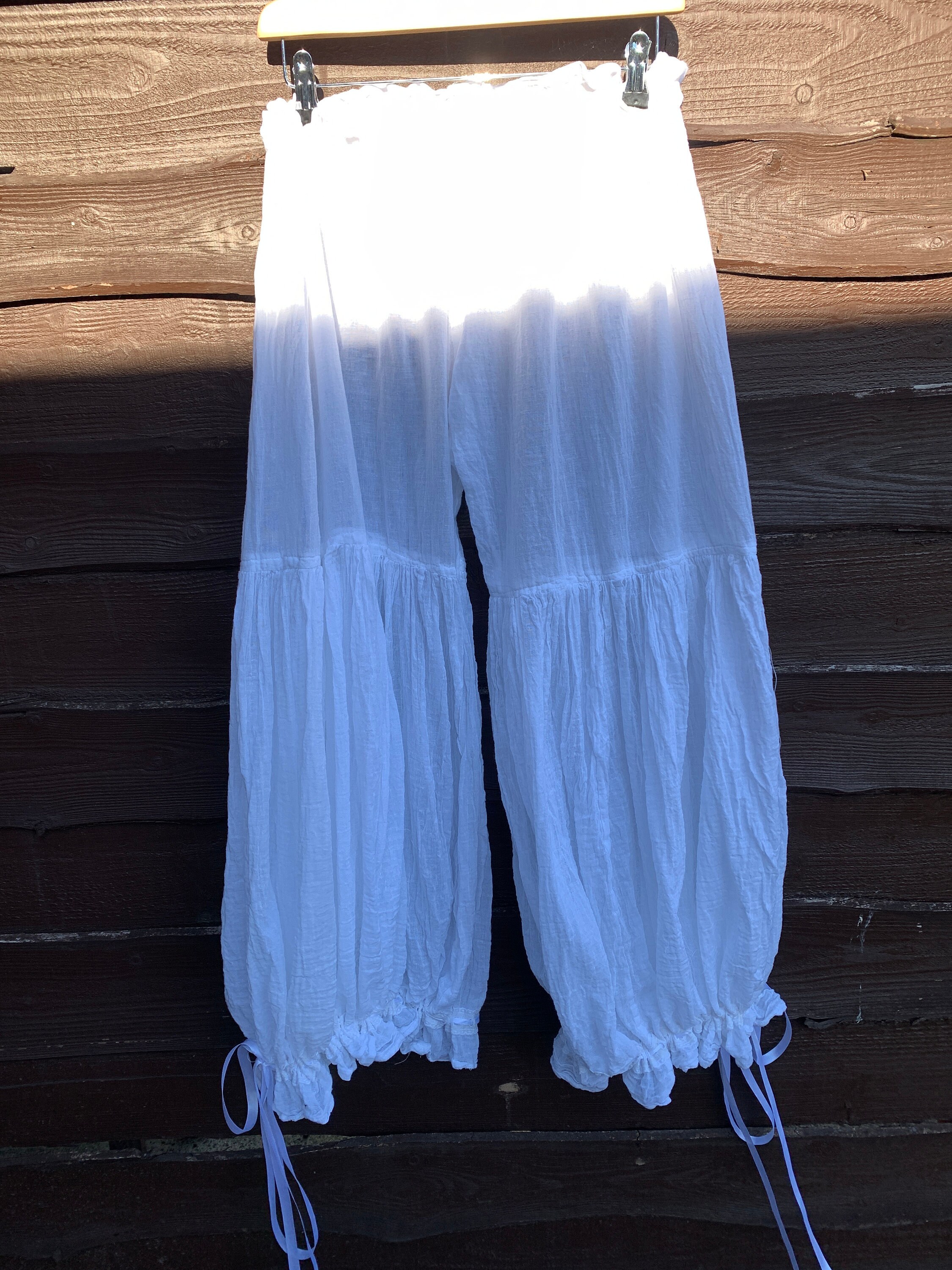 Image of White Palazzo Pants, Free Size Trousers - Wide Leg White Pants, Cotton Slow Fashion Eco Ritanotiara Ready To Ship Boho