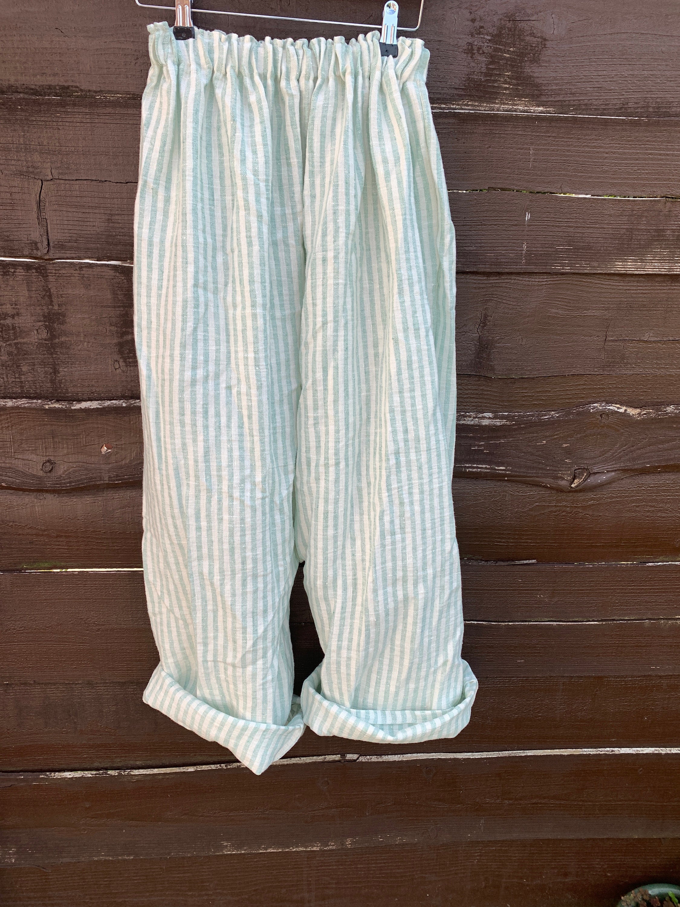 Image of Linen Harem Pants, Drop Crotch F/S O/S, Garcon European Linen Stripe Ready To Ship Last Pair Ritanotiara