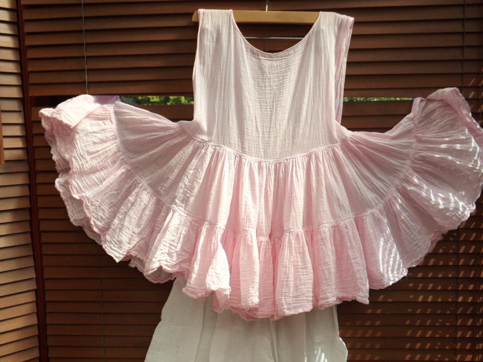 Image of Peony Pink Sleeveless Tank Top Bohemian Cotton Hand Made To Order Tunic All Sizes Plus Size Festival Boho Shabby Chic Dyed Ritanotiara