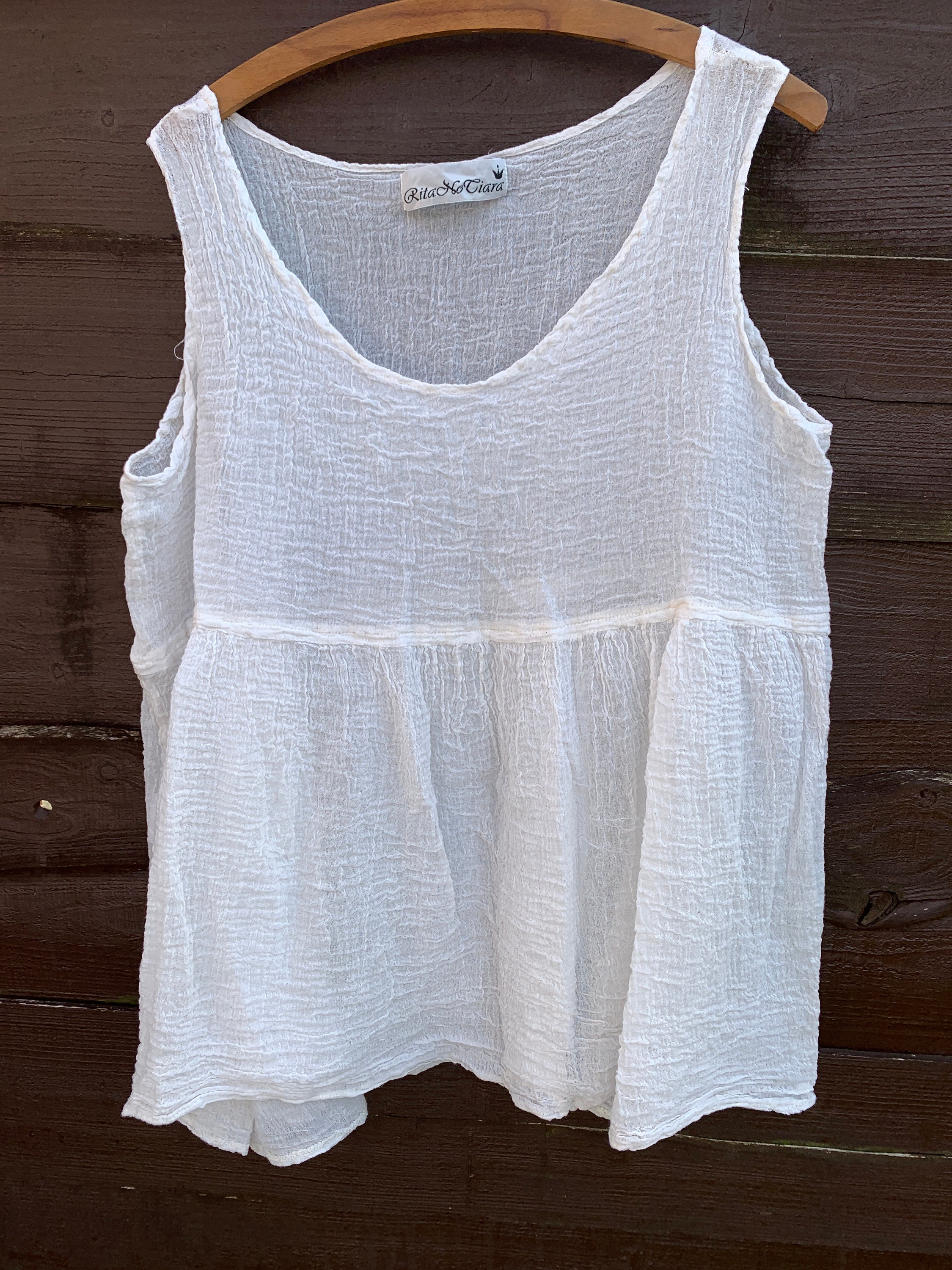 Image of Simple Tank- Cotton Top - Sleeveless Slow Fashion Sustainable Eco Ritanotiara All Sizes Hand Made Boho Lagenlook