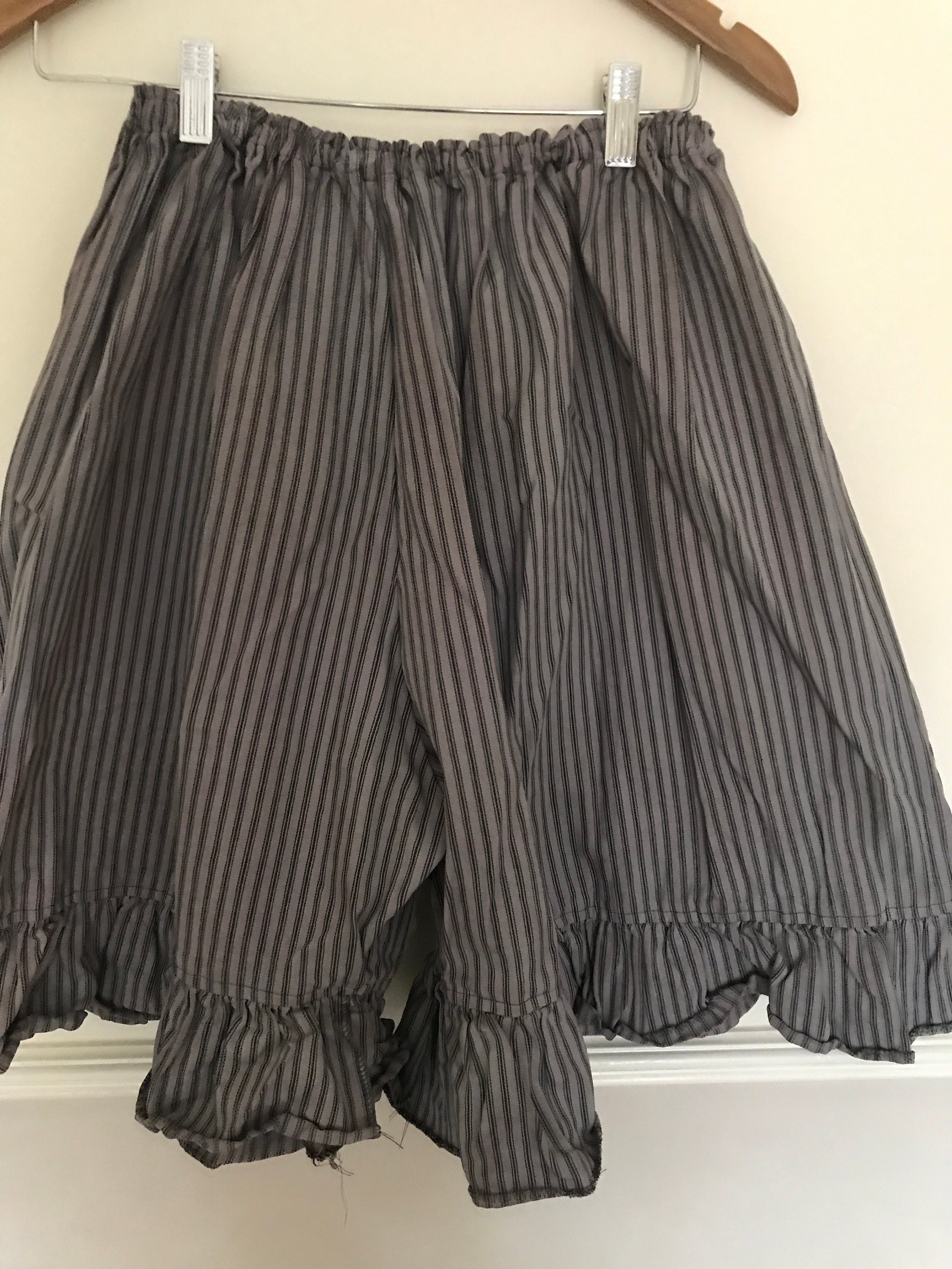 Image of Ladies Stripe Bermuda Shorts Pants All Sizes Cropped Trousers Quirky Lagenlook Cotton Hand Dyed French Ticking Festival Grunge Ritanotiara