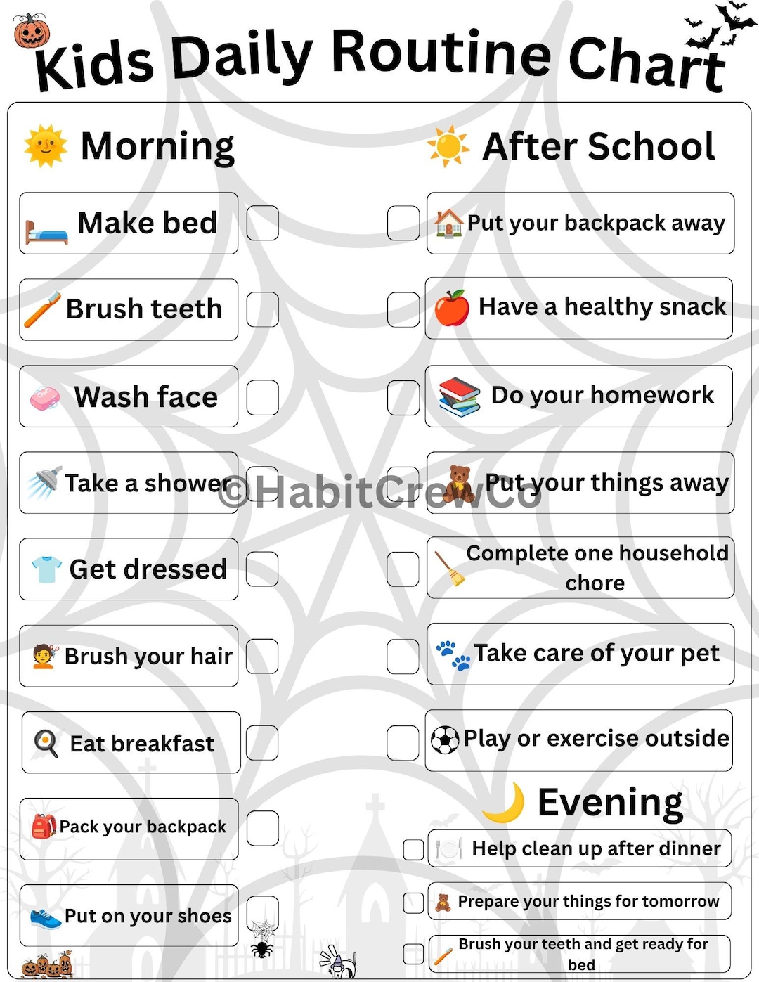 Halloween Kids Daily Routine Chart, Printable Morning to Bedtime ...