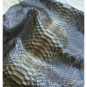 Real Unbleached Black Gradation Yellow Reticulated Python Hide | Glossy Belly Snake Skin | Whole Leather for Exotic Handcrafting
