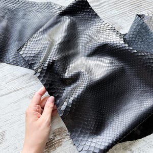 Real Unbleached Black Reticulated Python Hide | Matte Back Snake Skin | Whole Leather for Exotic Handcrafting