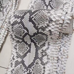 Black White Gray Reticulated Python Leather, Real Exotic Leather for Handcrafting