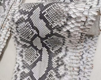 Black White Gray Reticulated Python Leather, Real Exotic Leather for Handcrafting