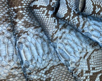 Real Unbleached Blue Reticulated Python Hide | Matte Belly Snake Skin | Whole Leather for Exotic Handcrafting