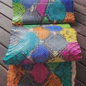 Real Reticulated Python Skin, Blue Rainbow Mosaic Exotic Skin for Craftsman Project