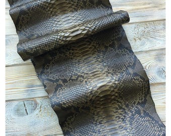 Real Unbleached Dark Smoke Brown Reticulated Python Hide | Glossy Belly Snake Skin | Whole Leather for Exotic Handcrafting