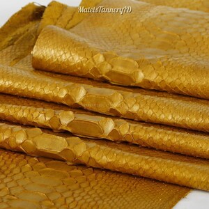 Reticulated Python Leather for Craftsman Project, Gold Genuine Exotic Leather