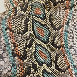 Piel de pitón auténtica / Piel de reptil color cobre turquesa para suministros artesanales