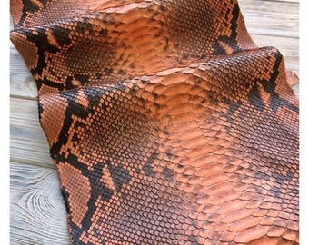 Real Unbleached Orange Reticulated Python Hide | Matte Belly Snake Skin | Whole Leather for Exotic Handcrafting