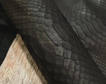 Real Unbleached Black Reticulated Python Hide | Glossy Belly Snake Skin | Whole Leather for Exotic Handcrafting