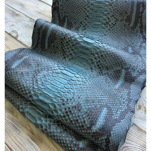 Stormy Blue Reticulated Python Leather, Genuine  Exotic Leather for Artisan Supplies