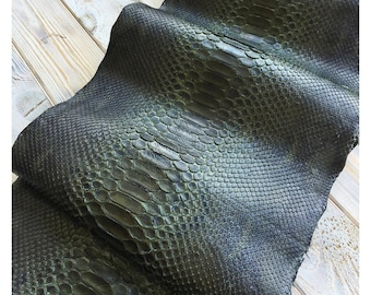 Real Unbleached Green Reticulated Python Hide | Matte Belly Snake Skin | Whole Leather for Exotic Handcrafting