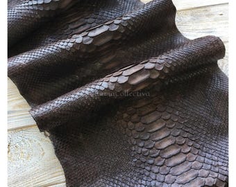 Real Unbleached Dark Brown Reticulated Python Hide | Matte Belly Snake Skin | Whole Leather for Exotic Handcrafting