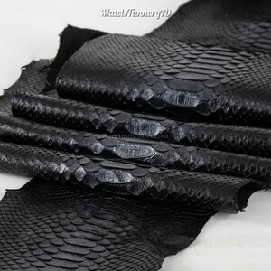 Genuine Python Leather, Jet Black Reptile Leather for Artisan Supplies