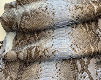 Real Unbleached Natural Gray Reticulated Python Hide | Glossy Belly Snake Skin | Whole Leather for Exotic Handcrafting