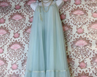 vintage Van Raalte pale aqua babydoll nightgown