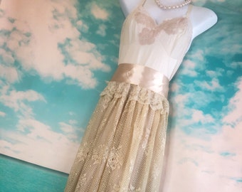 ecru taupe & tan lace layered boho bridesmaid dress by mermaid miss Kristin