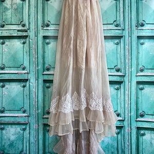 taupe & pale pink silk and lace boho wedding dress by mermaid miss Kristin