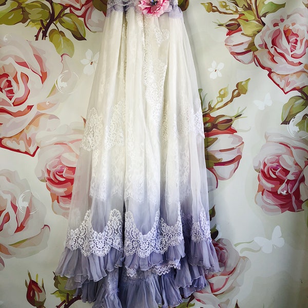 lavender dip dye boho lace wedding dress by mermaid miss Kristin
