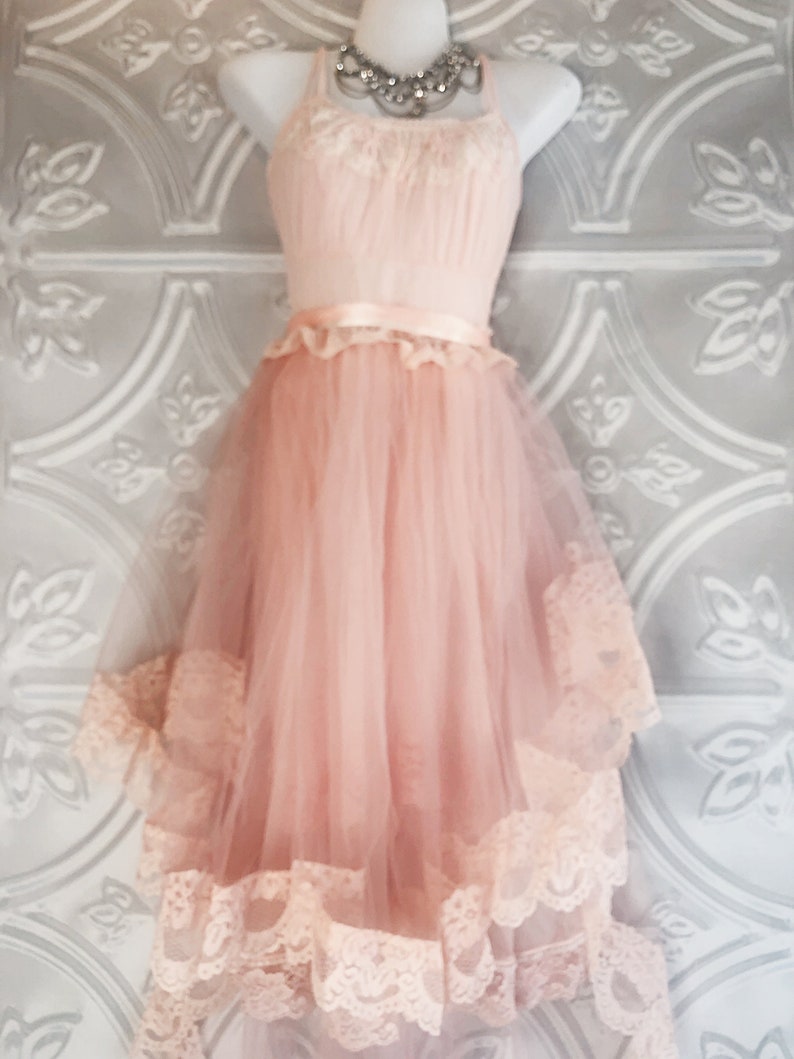 Blush Rose Gold & Cream Tulle Lace Hi Low Boho Wedding Dress Etsy