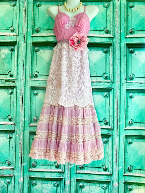 raspberry & lavender tiered lace boho bridesmaid dress by mermaid miss kristin
