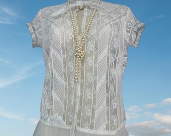 Camicia vintage anni '70 in pizzo e chiffon