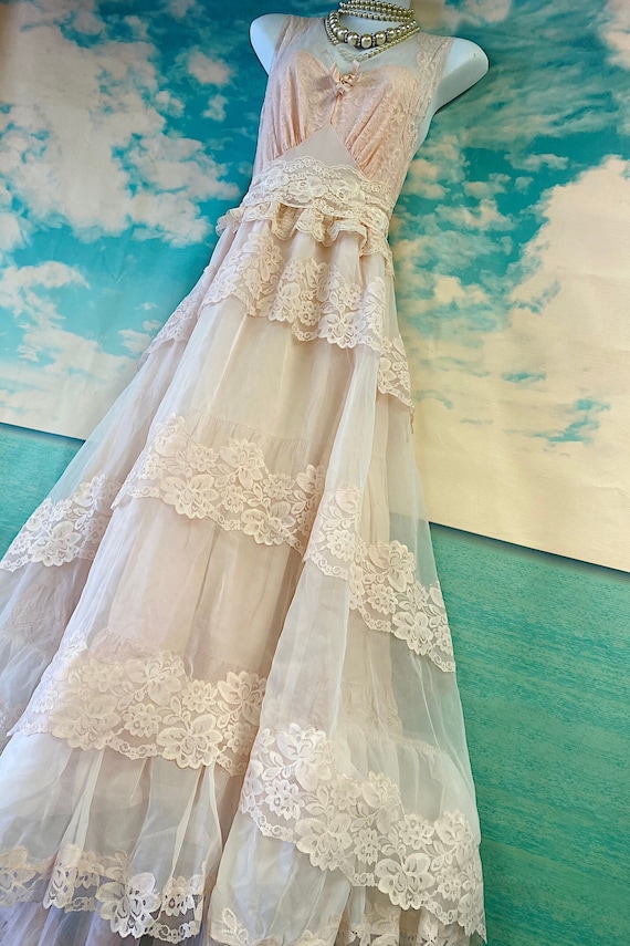knee length dresses for ladies Flower Appliqued Light Pink Wedding Dresses with Chapel Train apd1781 –  SheerGirl main image 0