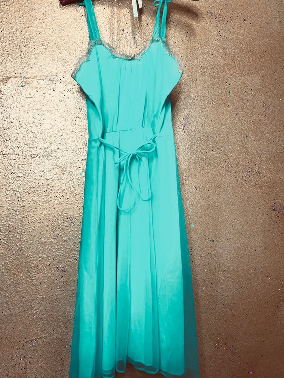 vintage aqua nylon and lace nylon nightgown slip … - image 8