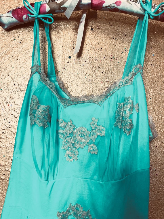 vintage aqua nylon and lace nylon nightgown slip … - image 3