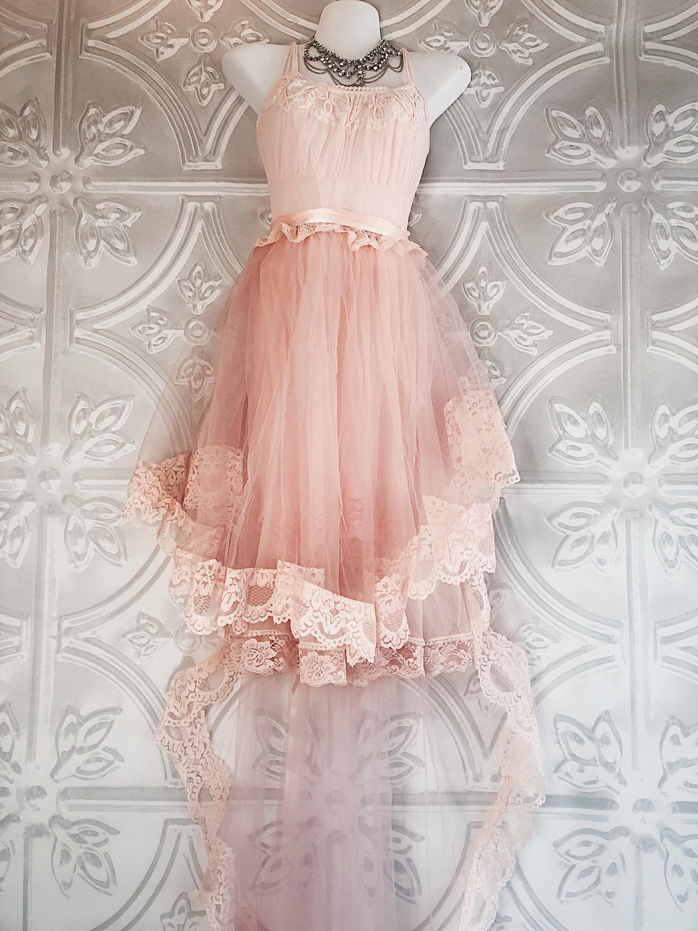 15759 Powder Hi-Low Lace Tulle Dress main image 0