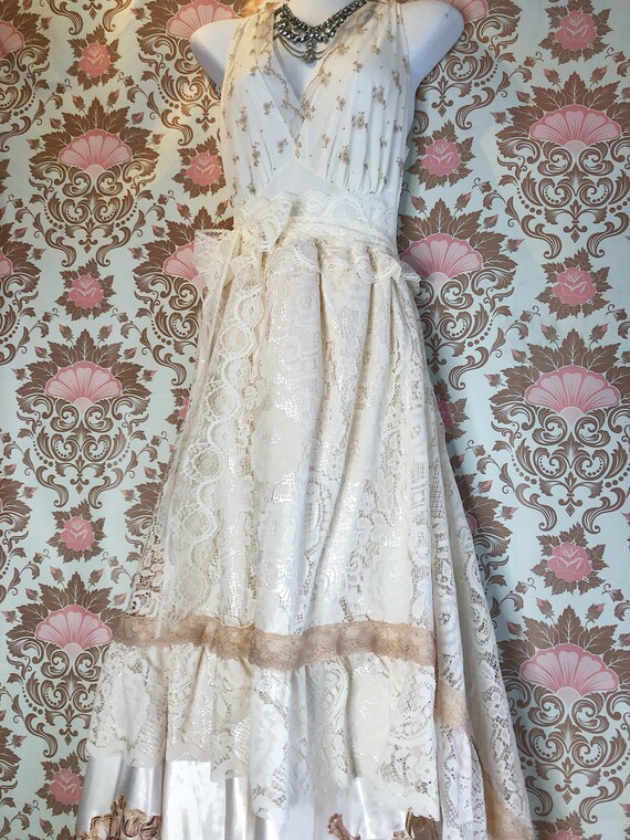 Ivory tan & gold asymmetrical layered boho wedding dress by | Etsy