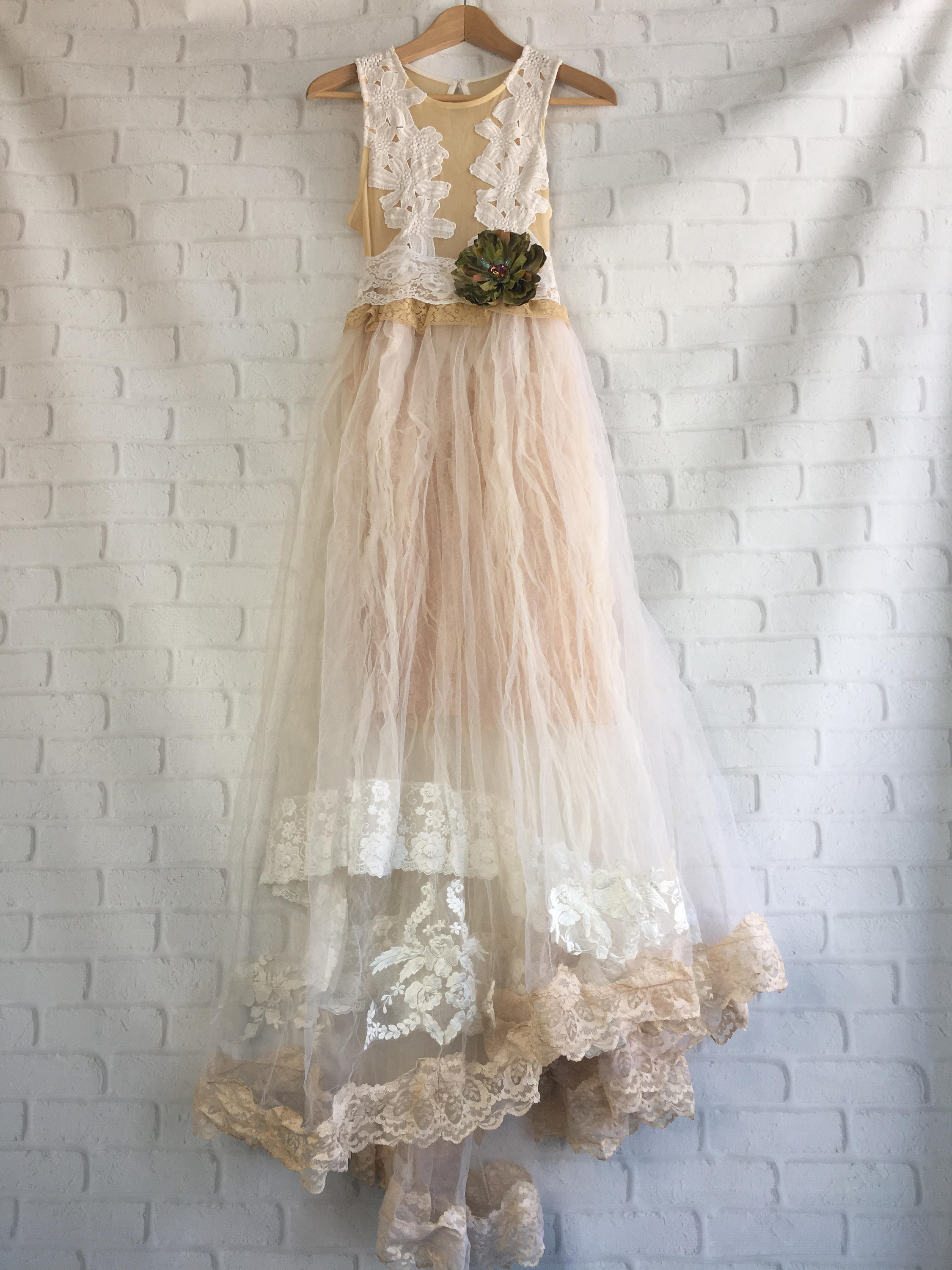 Nude Cream Tan Ivory Illusion Top Boho Wedding Dress By Etsy