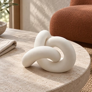 Abstract Knot Sculpture, Cream Interlocking Decor, Modern Minimalist Ornament