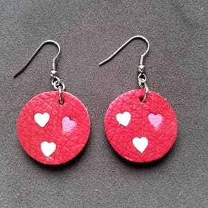 Lovely Heart 1 Round Earrings, Love earrings, Leather heart earrings, gifts for her image 1